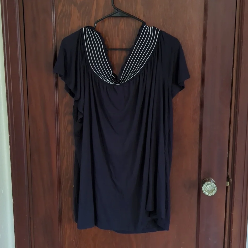 Lane Bryant Navy & White Swing Tee Short Sleeve Blouse Size 26/28